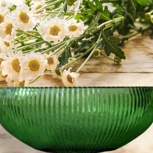 Vintage E.O BRODY CO. 6" Green Ribbed Glass Bowl Cleveland OH Made in USA